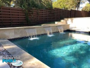backyard pool with water feature