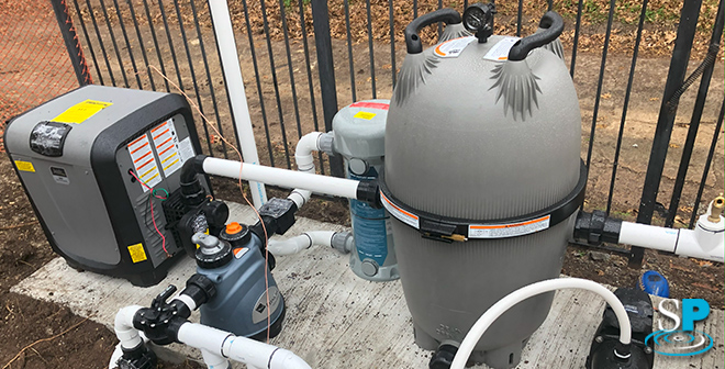 a new pool system full of pipes and filter