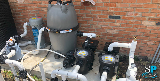 a new pool system full of pipes and filter